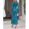 MEROKEETY Women’s 2026 Spring Wedding Guest Maxi Dress Long Sleeve Bodycon Floral Mesh Fall Cocktail Formal Party Dresses(Teal)