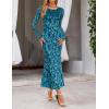 MEROKEETY Women’s 2026 Spring Wedding Guest Maxi Dress Long Sleeve Bodycon Floral Mesh Fall Cocktail Formal Party Dresses(Teal)