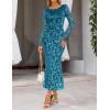 MEROKEETY Women’s 2026 Spring Wedding Guest Maxi Dress Long Sleeve Bodycon Floral Mesh Fall Cocktail Formal Party Dresses(Teal)