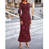 MEROKEETY Women’s 2026 Spring Wedding Guest Maxi Dress Long Sleeve Bodycon Floral Mesh Fall Cocktail Formal Party Dresses(Wine)