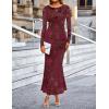 MEROKEETY Women’s 2026 Spring Wedding Guest Maxi Dress Long Sleeve Bodycon Floral Mesh Fall Cocktail Formal Party Dresses(Wine)
