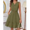 MEROKEETY Women’s 2026 Summer Casual Mini Sundress Beach Vacation Sleeveless V Neck Flowy A Line Dress with Pockets(Armygreen)