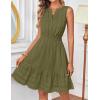 MEROKEETY Women’s 2026 Summer Casual Mini Sundress Beach Vacation Sleeveless V Neck Flowy A Line Dress with Pockets(Armygreen)