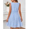MEROKEETY Women’s 2026 Summer Casual Mini Sundress Beach Vacation Sleeveless V Neck Flowy A Line Dress with Pockets(Blue)