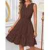 MEROKEETY Women’s 2026 Summer Casual Mini Sundress Beach Vacation Sleeveless V Neck Flowy A Line Dress with Pockets(Coffee)