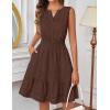 MEROKEETY Women’s 2026 Summer Casual Mini Sundress Beach Vacation Sleeveless V Neck Flowy A Line Dress with Pockets(Coffee)