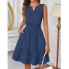 MEROKEETY Women’s 2026 Summer Casual Mini Sundress Beach Vacation Sleeveless V Neck Flowy A Line Dress with Pockets(Navy)