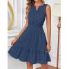 MEROKEETY Women’s 2026 Summer Casual Mini Sundress Beach Vacation Sleeveless V Neck Flowy A Line Dress with Pockets(Navy)