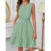 MEROKEETY Women’s 2026 Summer Casual Mini Sundress Beach Vacation Sleeveless V Neck Flowy A Line Dress with Pockets(Seagrass)