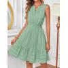 MEROKEETY Women’s 2026 Summer Casual Mini Sundress Beach Vacation Sleeveless V Neck Flowy A Line Dress with Pockets(Seagrass)
