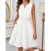 MEROKEETY Women’s 2026 Summer Casual Mini Sundress Beach Vacation Sleeveless V Neck Flowy A Line Dress with Pockets(White)