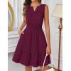 MEROKEETY Women’s 2026 Summer Casual Mini Sundress Beach Vacation Sleeveless V Neck Flowy A Line Dress with Pockets(Wine)
