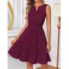 MEROKEETY Women’s 2026 Summer Casual Mini Sundress Beach Vacation Sleeveless V Neck Flowy A Line Dress with Pockets(Wine)
