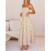 MEROKEETY Women’s 2026 Summer Floral Strapless Maxi Dress Boho Tube Smocked Tie Wedding Guest Cocktail Long Dresses(Beige)