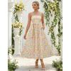 MEROKEETY Women’s 2026 Summer Floral Strapless Maxi Dress Boho Tube Smocked Tie Wedding Guest Cocktail Long Dresses(Beige)