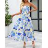 MEROKEETY Women’s 2026 Summer Floral Strapless Maxi Dress Boho Tube Smocked Tie Wedding Guest Cocktail Long Dresses(Blue)
