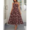MEROKEETY Women’s 2026 Summer Floral Strapless Maxi Dress Boho Tube Smocked Tie Wedding Guest Cocktail Long Dresses(Coffee)