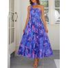 MEROKEETY Women’s 2026 Summer Floral Strapless Maxi Dress Boho Tube Smocked Tie Wedding Guest Cocktail Long Dresses(Royal)
