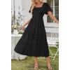 MEROKEETY Women’s 2026 Summer Flowy Midi Maxi Dress Short Sleeve Square Neck Smocked Tiered Ruffle Boho Dresses with Pockets(Black)
