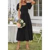 MEROKEETY Women’s 2026 Summer Flowy Midi Maxi Dress Short Sleeve Square Neck Smocked Tiered Ruffle Boho Dresses with Pockets(Black)