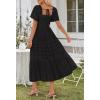 MEROKEETY Women’s 2026 Summer Flowy Midi Maxi Dress Short Sleeve Square Neck Smocked Tiered Ruffle Boho Dresses with Pockets(Black)