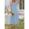 MEROKEETY Women’s 2026 Summer Flowy Midi Maxi Dress Short Sleeve Square Neck Smocked Tiered Ruffle Boho Dresses with Pockets(Blue)