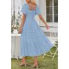 MEROKEETY Women’s 2026 Summer Flowy Midi Maxi Dress Short Sleeve Square Neck Smocked Tiered Ruffle Boho Dresses with Pockets(Blue)