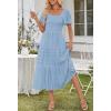 MEROKEETY Women’s 2026 Summer Flowy Midi Maxi Dress Short Sleeve Square Neck Smocked Tiered Ruffle Boho Dresses with Pockets(Blue)