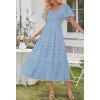MEROKEETY Women’s 2026 Summer Flowy Midi Maxi Dress Short Sleeve Square Neck Smocked Tiered Ruffle Boho Dresses with Pockets(Blue)