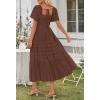 MEROKEETY Women’s 2026 Summer Flowy Midi Maxi Dress Short Sleeve Square Neck Smocked Tiered Ruffle Boho Dresses with Pockets(Coffee)
