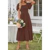 MEROKEETY Women’s 2026 Summer Flowy Midi Maxi Dress Short Sleeve Square Neck Smocked Tiered Ruffle Boho Dresses with Pockets(Coffee)