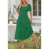 MEROKEETY Women’s 2026 Summer Flowy Midi Maxi Dress Short Sleeve Square Neck Smocked Tiered Ruffle Boho Dresses with Pockets(Darkgreen)