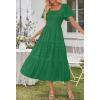 MEROKEETY Women’s 2026 Summer Flowy Midi Maxi Dress Short Sleeve Square Neck Smocked Tiered Ruffle Boho Dresses with Pockets(Darkgreen)