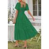 MEROKEETY Women’s 2026 Summer Flowy Midi Maxi Dress Short Sleeve Square Neck Smocked Tiered Ruffle Boho Dresses with Pockets(Darkgreen)