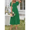 MEROKEETY Women’s 2026 Summer Flowy Midi Maxi Dress Short Sleeve Square Neck Smocked Tiered Ruffle Boho Dresses with Pockets(Darkgreen)