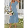 MEROKEETY Women’s 2026 Summer Flowy Midi Maxi Dress Short Sleeve Square Neck Smocked Tiered Ruffle Boho Dresses with Pockets(Dustyblue)
