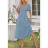 MEROKEETY Women’s 2026 Summer Flowy Midi Maxi Dress Short Sleeve Square Neck Smocked Tiered Ruffle Boho Dresses with Pockets(Dustyblue)