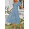 MEROKEETY Women’s 2026 Summer Flowy Midi Maxi Dress Short Sleeve Square Neck Smocked Tiered Ruffle Boho Dresses with Pockets(Dustyblue)
