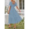 MEROKEETY Women’s 2026 Summer Flowy Midi Maxi Dress Short Sleeve Square Neck Smocked Tiered Ruffle Boho Dresses with Pockets(Dustyblue)