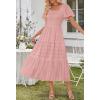 MEROKEETY Women’s 2026 Summer Flowy Midi Maxi Dress Short Sleeve Square Neck Smocked Tiered Ruffle Boho Dresses with Pockets(Dustypink)