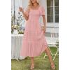 MEROKEETY Women’s 2026 Summer Flowy Midi Maxi Dress Short Sleeve Square Neck Smocked Tiered Ruffle Boho Dresses with Pockets(Dustypink)