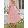 MEROKEETY Women’s 2026 Summer Flowy Midi Maxi Dress Short Sleeve Square Neck Smocked Tiered Ruffle Boho Dresses with Pockets(Dustypink)