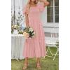 MEROKEETY Women’s 2026 Summer Flowy Midi Maxi Dress Short Sleeve Square Neck Smocked Tiered Ruffle Boho Dresses with Pockets(Dustypink)