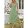 MEROKEETY Women’s 2026 Summer Flowy Midi Maxi Dress Short Sleeve Square Neck Smocked Tiered Ruffle Boho Dresses with Pockets(Green)