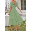 MEROKEETY Women’s 2026 Summer Flowy Midi Maxi Dress Short Sleeve Square Neck Smocked Tiered Ruffle Boho Dresses with Pockets(Green)