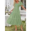 MEROKEETY Women’s 2026 Summer Flowy Midi Maxi Dress Short Sleeve Square Neck Smocked Tiered Ruffle Boho Dresses with Pockets(Green)