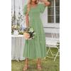 MEROKEETY Women’s 2026 Summer Flowy Midi Maxi Dress Short Sleeve Square Neck Smocked Tiered Ruffle Boho Dresses with Pockets(Green)