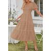 MEROKEETY Women’s 2026 Summer Flowy Midi Maxi Dress Short Sleeve Square Neck Smocked Tiered Ruffle Boho Dresses with Pockets(Khaki)