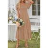 MEROKEETY Women’s 2026 Summer Flowy Midi Maxi Dress Short Sleeve Square Neck Smocked Tiered Ruffle Boho Dresses with Pockets(Khaki)
