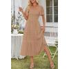 MEROKEETY Women’s 2026 Summer Flowy Midi Maxi Dress Short Sleeve Square Neck Smocked Tiered Ruffle Boho Dresses with Pockets(Khaki)
